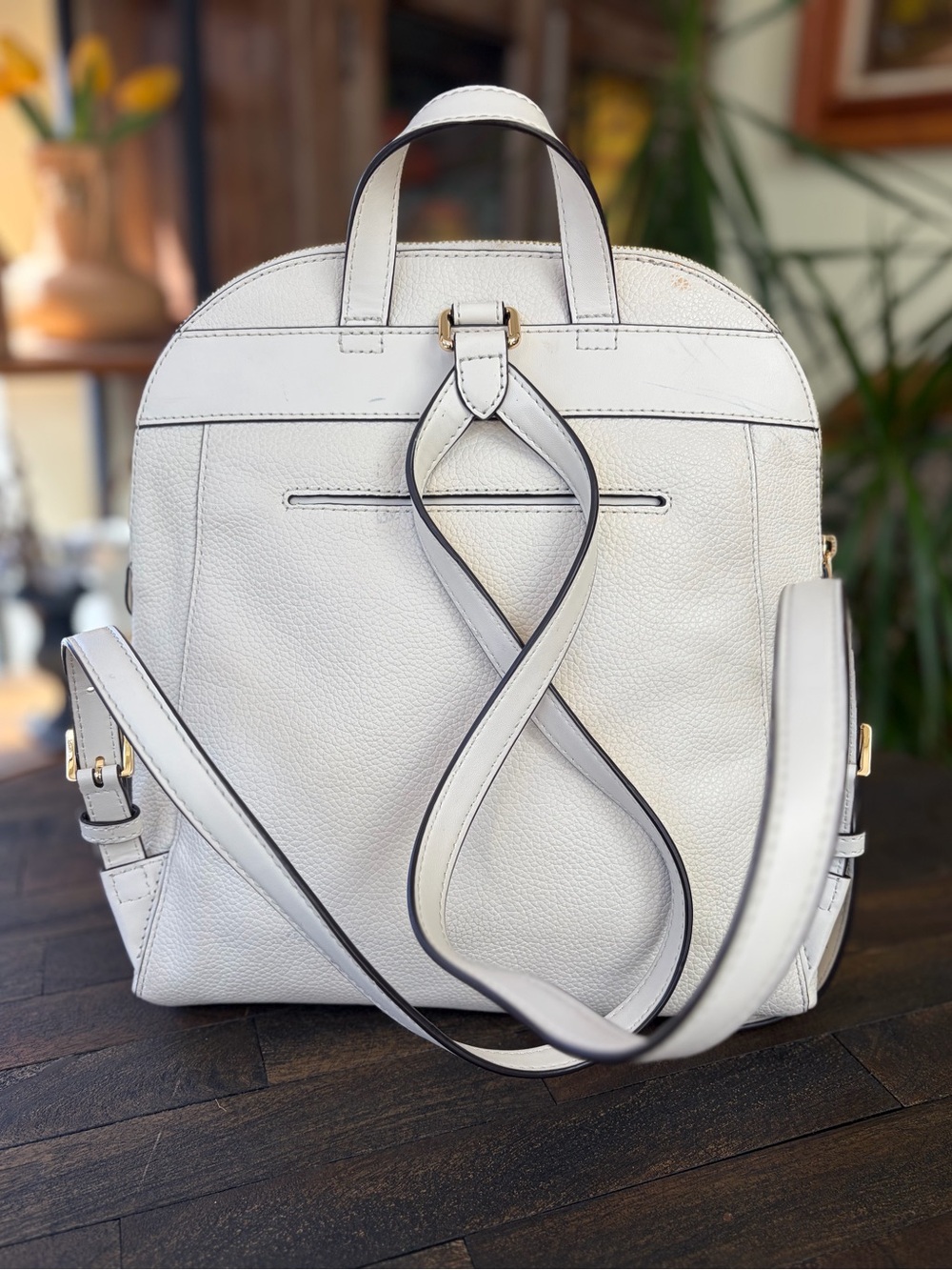 Michael Kors Slim Pebbled Leather Backpack in Cream color with Gold Hardware - Picture 2 of 15